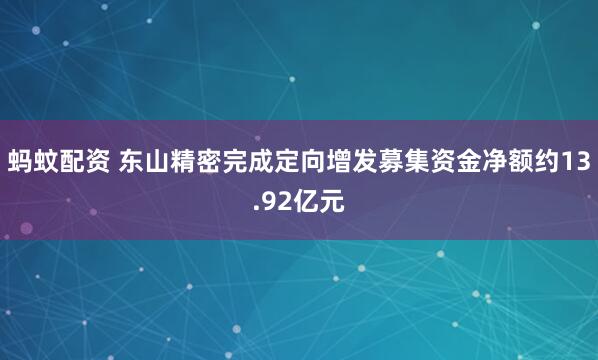 蚂蚊配资 东山精密完成定向增发募集资金净额约13.92亿元