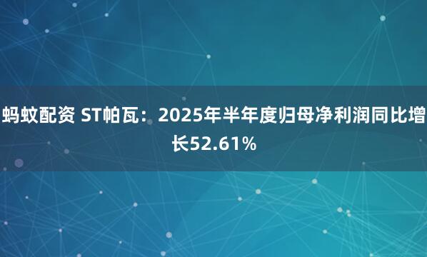 蚂蚊配资 ST帕瓦:2025年半年度归母净利润同比增长52.61%